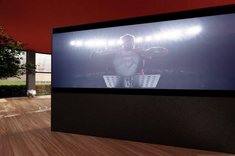 Imagefilm spielt sich auf großem Monitor im Showroom ab